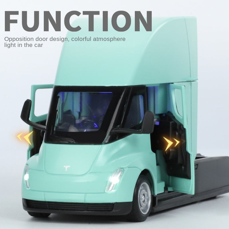 XHD 1:32 Die-Cast Alloy Model - Compatible with Tesla Semi - Electric Class 8 Truck with Opening Doors, Sound & Light, Pull-Back Action, Shock Absorption & Steering