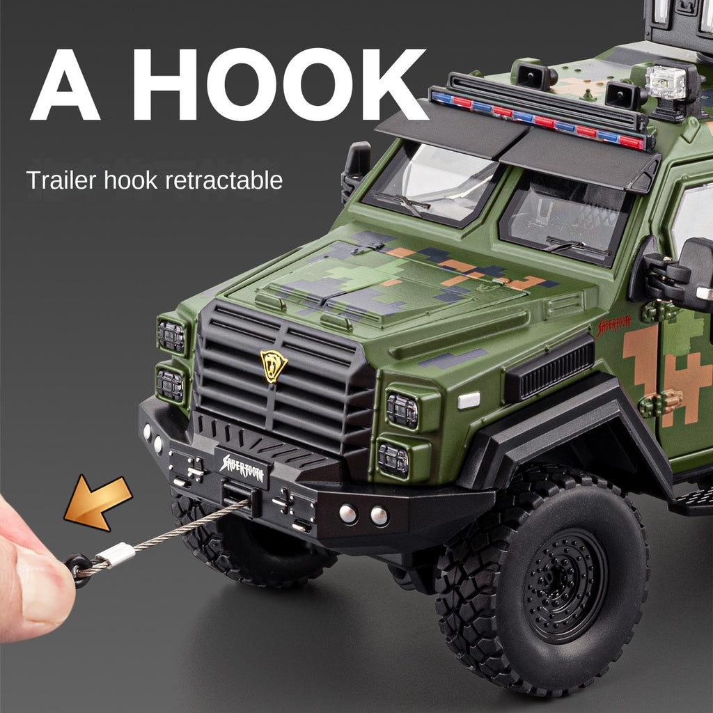 Chezhi 1:24 Scale Licensed Leopard Armored Vehicle Camouflage Edition Die-Cast Alloy Model Toy - Working Searchlight, Folding Steps, Retractable Winch, Opening Doors, Sound & Light, Pull-Back Function, Shock Absorption & Steering