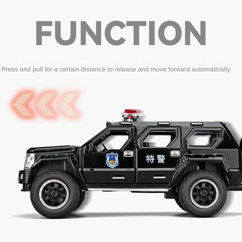 Chezhi 1:24 Scale Die-Cast Alloy Model Toy Compatible with George Patton Police Vehicle - with Working Police Lights & SWAT Edition Markings, Opening Doors, Sound & Light, Pull-Back Function - Special Service Vehicle Collection
