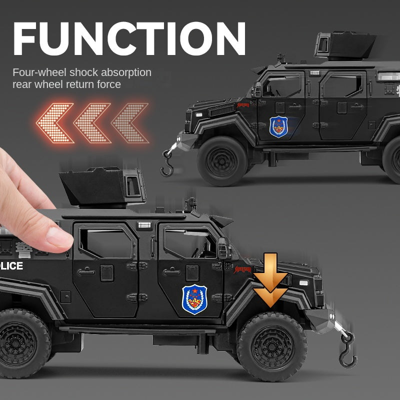 Chezhi 1:32 Licensed “Sabertooth” Armored Riot Control Vehicle Die-Cast Alloy Model - Official Police Tactical Vehicle with Opening Doors, Sound & Light, Pull-Back Action, Shock Absorption & Foldable Running Board
