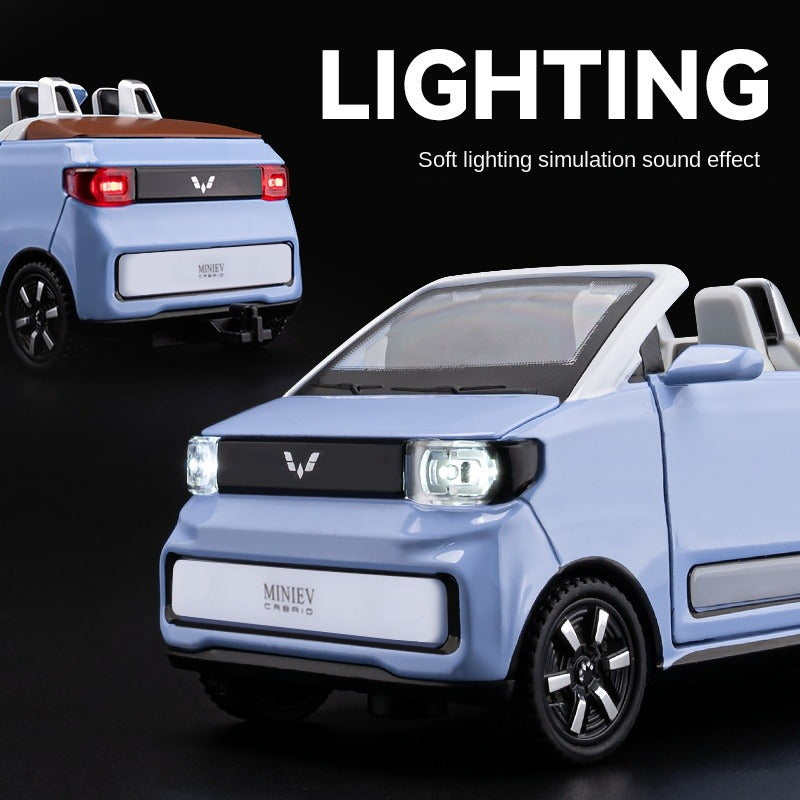 Chezhi 1:24 Die-Cast Alloy Model - Compatible with Wuling MINI EV & Motorboat Trailer Set - Compact Leisure Kit with Opening Doors, Sound & Light & Pull-Back Action