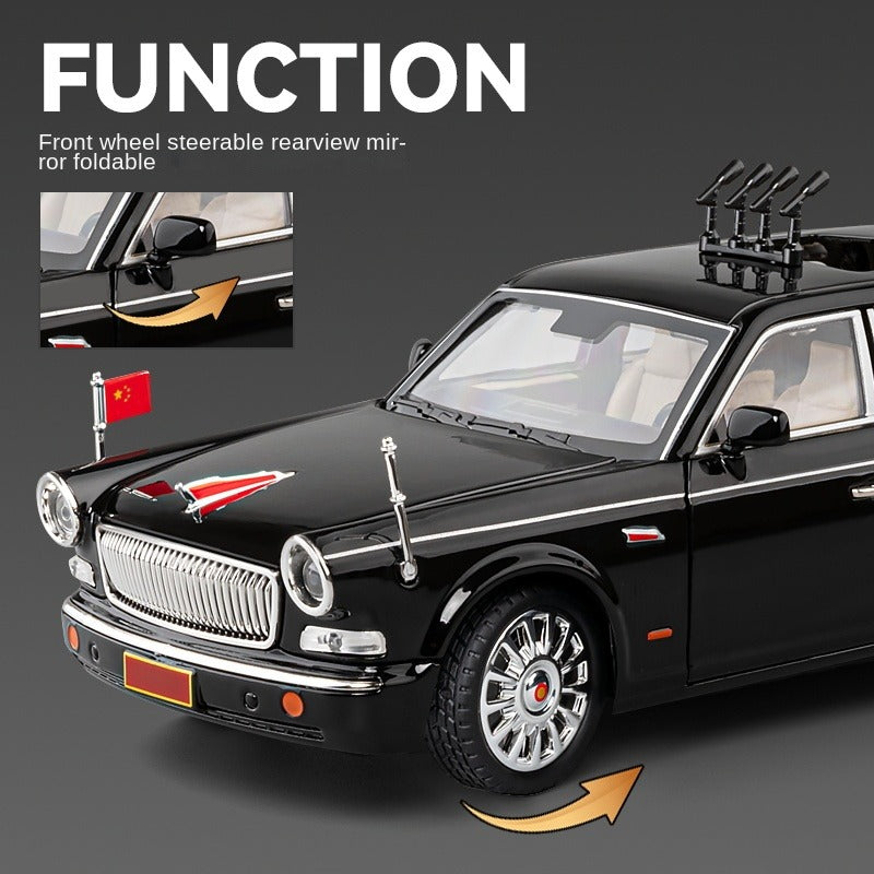 Chezhi 1:24 Licensed Hongqi CA7600J Parade Review Car Die-Cast Alloy Model - Official Chinese State Ceremony Vehicle with Opening Doors, Sound & Light, Pull-Back Action, Shock Absorption, Steering, Horn, Foldable Mirrors & Opening Fuel Cap