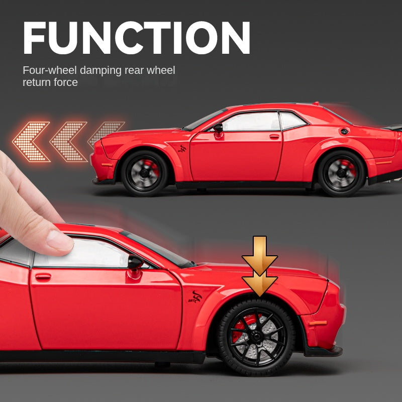 Chezhi 1:24 Scale Die-Cast Alloy Model Toy Compatible with Dodge Challenger Hellcat - Opening Doors, Sound & Light, Pull-Back Function, Shock Absorption, Steering, Horn & Foldable Mirrors - Muscle Car Collection