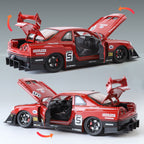 Jinglifang 1:24 Scale Tuned Edition Die-Cast Alloy Model Toy Compatible with Nissan Skyline GT-R - Opening Doors, Sound & Light, Shock Absorption & Steering - JDM Sports Car Collection