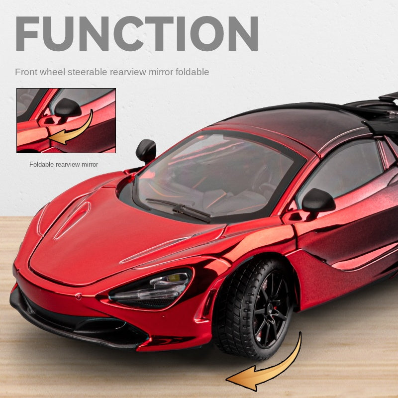 Chezhi 1:24 Scale Chrome Edition Die-Cast Alloy Model Toy Compatible with McLaren 720S - Retractable Roof Panel, Opening Doors, Sound & Light, Pull-Back Function, Shock Absorption, Steering & Horn - Supercar Collection