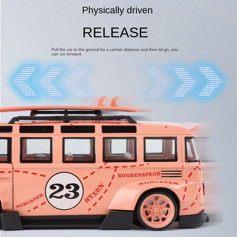 XHD 1:24 Die-Cast Alloy Model - Compatible with Volkswagen T1 Bus - Retro Camper Edition with Removable Roof Rack, Opening Doors, Sound & Light, Pull-Back Action, Shock Absorption & Horn