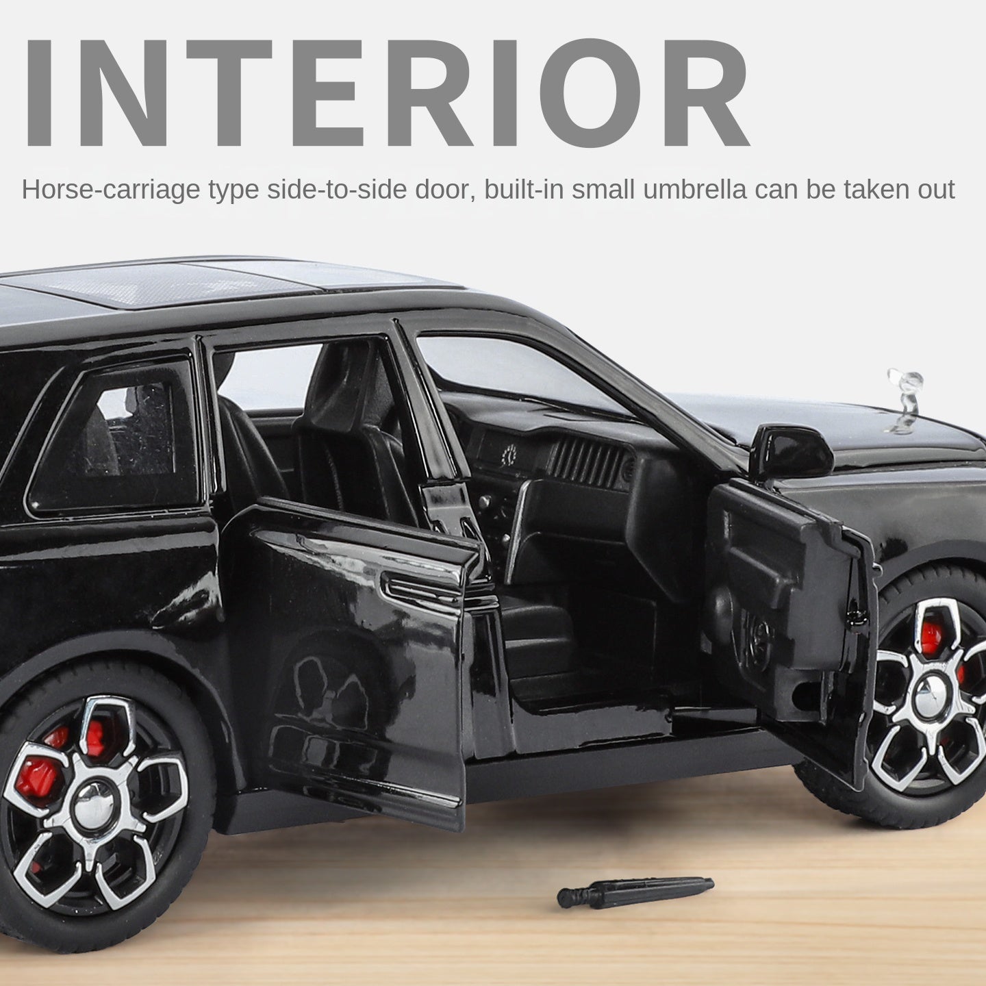 Juguete modelo Jinglifang de aleación fundida a presión a escala 1:32 compatible con Rolls-Royce Cullinan. Puertas que se abren, sonido e iluminación, función de retroceso con paraguas. Colección SUV de lujo.