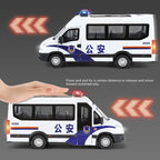 Jinglifang 1:24 Scale Die-Cast Alloy Model Toy Compatible with Iveco Police Vehicle - with Working Police Lights, Opening Doors, Sound & Light, Pull-Back Function, Shock Absorption & Steering - Law Enforcement Vehicle Collection