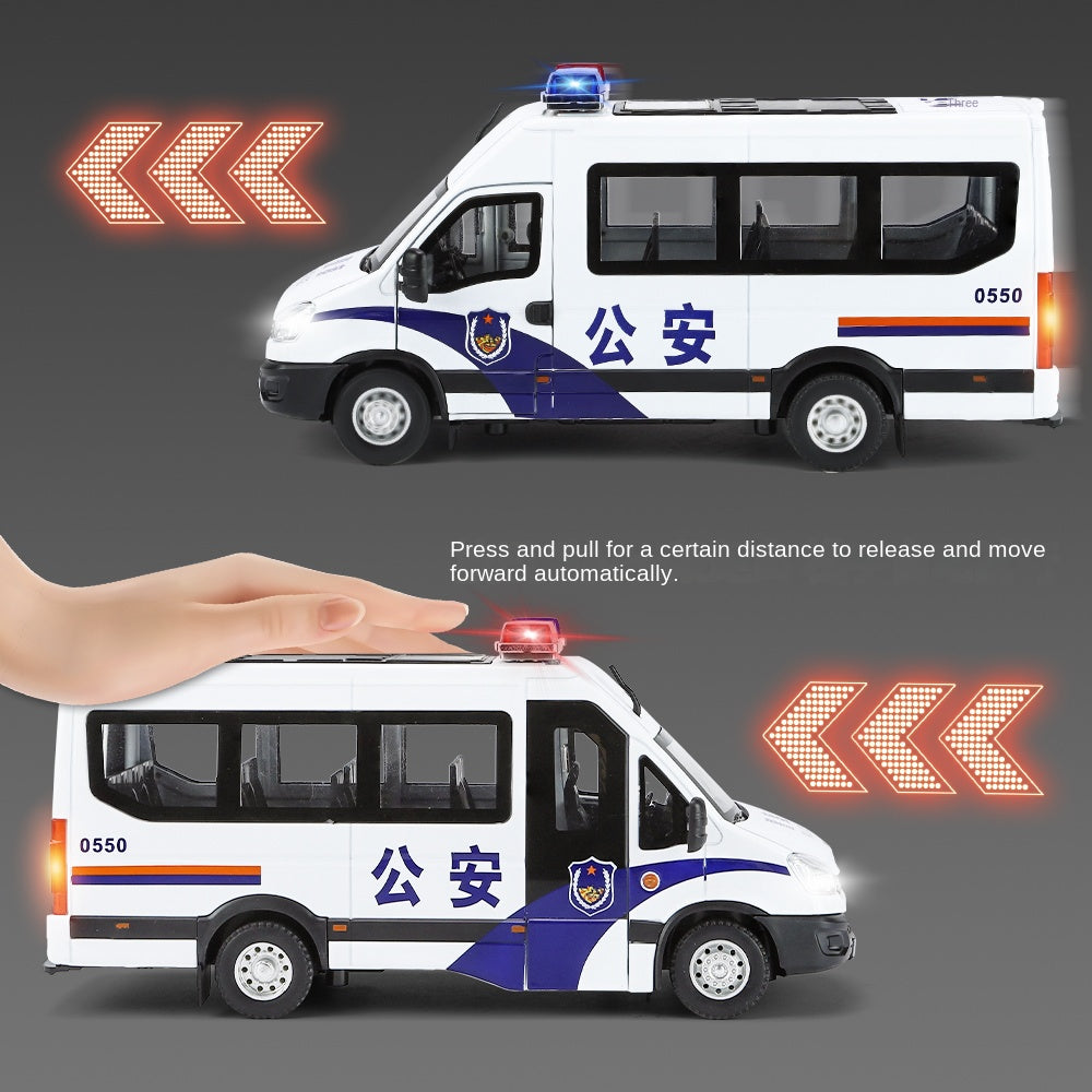 Jinglifang 1:24 Scale Die-Cast Alloy Model Toy Compatible with Iveco Police Vehicle - with Working Police Lights, Opening Doors, Sound & Light, Pull-Back Function, Shock Absorption & Steering - Law Enforcement Vehicle Collection