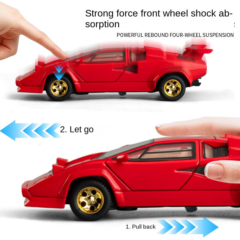 XHD 1:32 Scale Die-Cast Alloy Model Toy Compatible with Lamborghini Countach LP500 S - Pop-Up Headlights, Opening Doors, Sound & Light, Pull-Back Function & Shock Absorption - Classic Supercar Collection