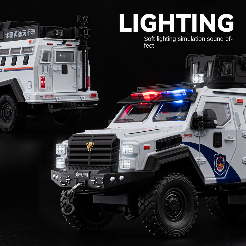 Chezhi 1:24 Scale Licensed Leopard Armored Riot Vehicle Die-Cast Alloy Model Toy - Retractable Winch, Folding Steps, Opening Doors, Sound & Light, Pull-Back Function, Shock Absorption & Steering - Law Enforcement Vehicle Collection
