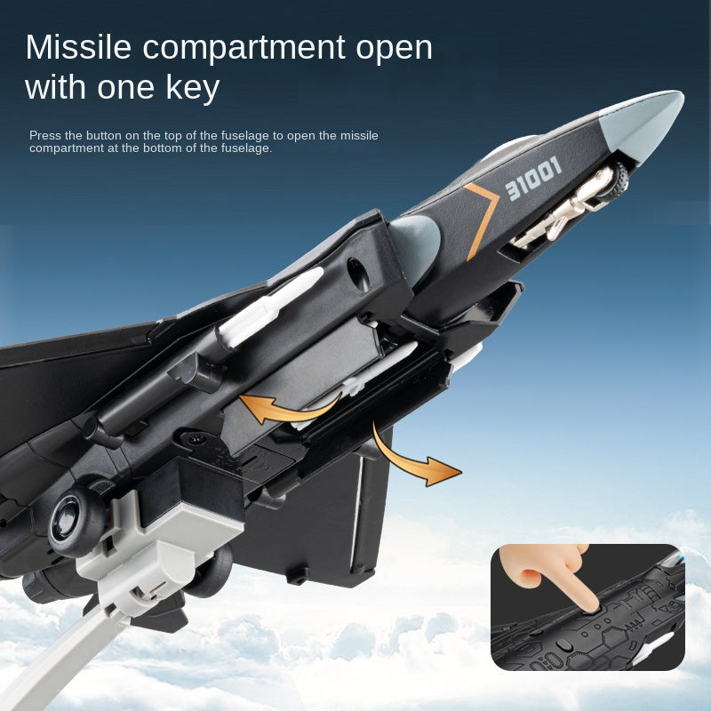 Chezhi 1:68 Scale Licensed J-31 Stealth Fighter Die-Cast Alloy Aircraft Model with Display Stand - Ejectable Missiles, Opening Hatches, Sound & Light, Pull-Back Function - Official Military Aircraft Collection