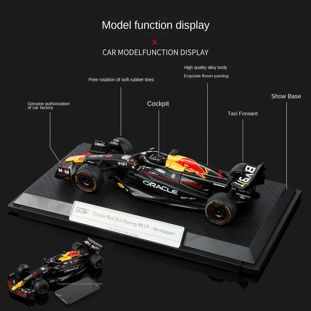 Black Mamba 1:24 Scale Licensed Red Bull RB19 Max Verstappen F1 Racing Car Die-Cast Alloy Static Model with Display Base - Front Wheel Steering - Official F1 Motorsport Collection