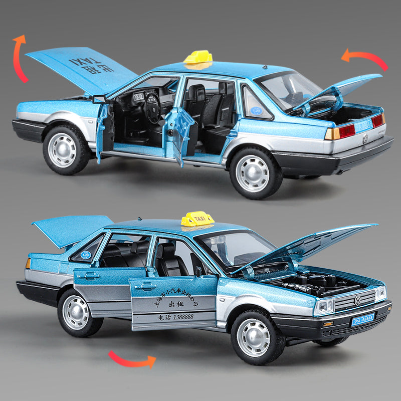 XHD 1:24 Scale Die-Cast Alloy Model Toy Compatible with Santana - Police / Driving School / Taxi Designs, Opening Doors, Sound & Light, Pull-Back Function, Shock Absorption & Steering - Multi-Role Vehicle Collection