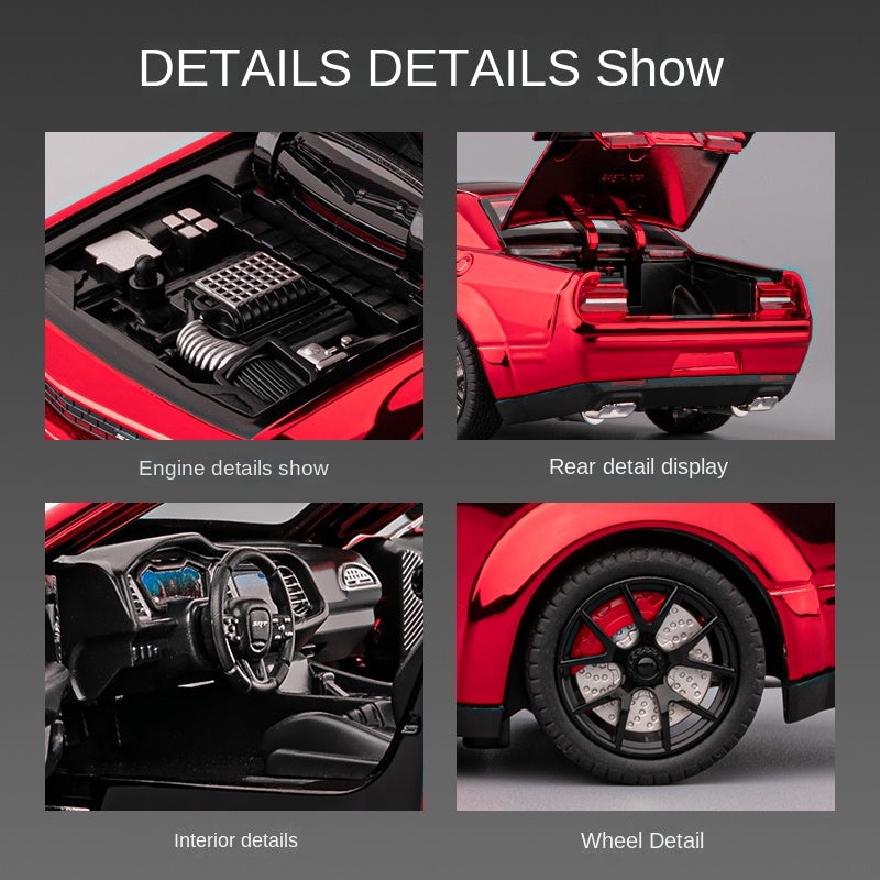 Chezhi 1:24 Chrome Edition Die-Cast Alloy Model - Compatible with Dodge Hellcat Muscle Car - Feature-Packed with Opening Doors, Realistic Sound & Light, Pull-Back Action, Shock Absorption, Steering & Horn