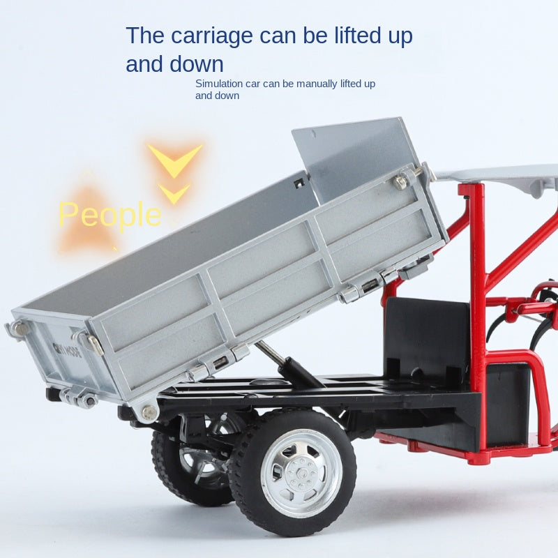 QiYi 1:16 Die-Cast Walk-Behind Tractor Model - Retro Farm Vehicle with Simulated Starting Crank, Coasting Action, Sound & Light, Steering, Liftable Trailer & Removable Tailgate