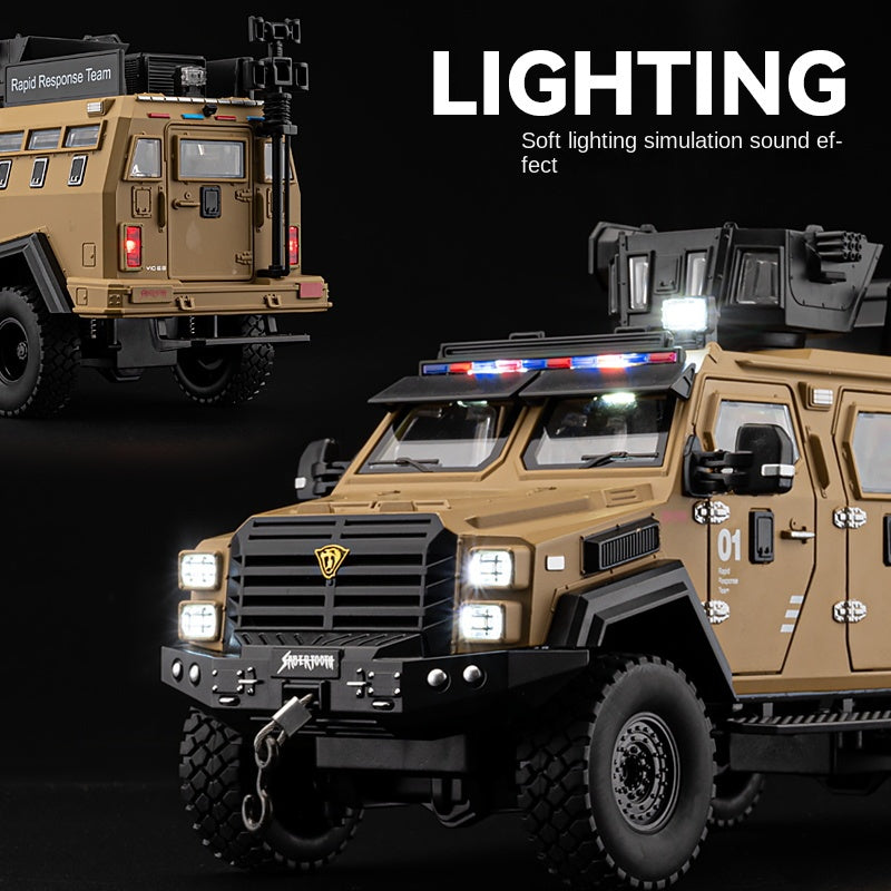 Chezhi 1:24 Licensed “Sabertooth” Armored Riot Control Vehicle Die-Cast Alloy Model - Official Police Tactical Vehicle with Extendable Winch, Foldable Running Board, Opening Doors, Sound & Light, Pull-Back Action, Shock Absorption & Steering
