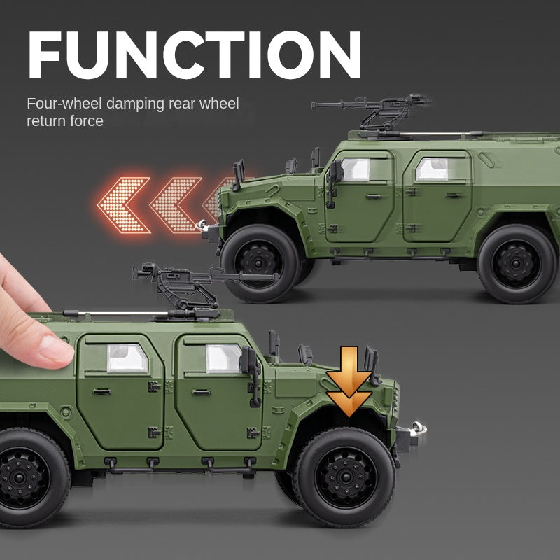 Chezhi 1:20 Armored Military Vehicle Alloy Model - Dongfeng Mengshi Style, with Extendable Winch, Opening Doors, Sound & Light, Pull-Back Action, Shock Absorption & Steering