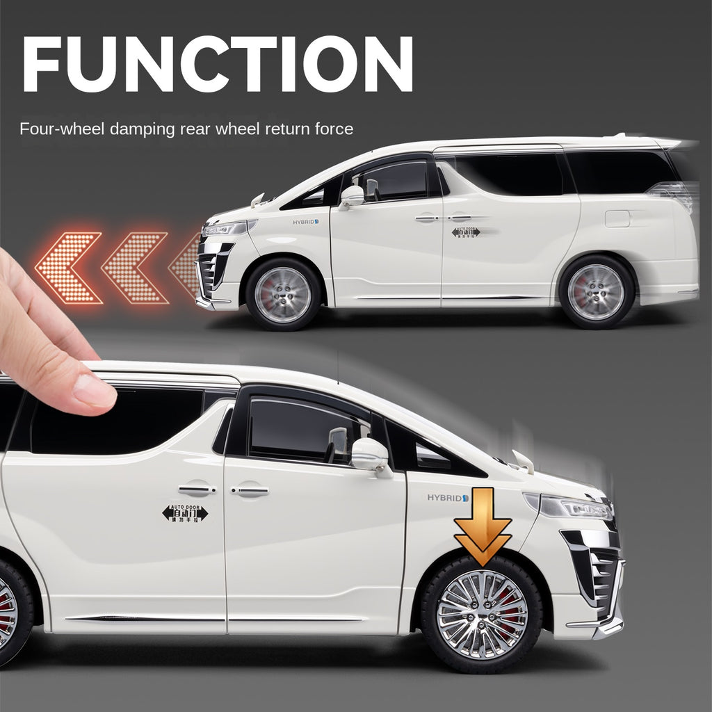 Chezhi 1:18 Scale Die-Cast Alloy Model Toy Compatible with Toyota Vellfire - Starlight Headliner, Power Sliding Doors, Manual Windows, Adjustable Seats, Opening Doors, Sound & Light, Pull-Back Function, Shock Absorption, Steering & Horn