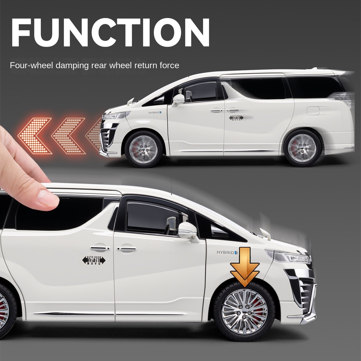 Chezhi 1:18 Scale Die-Cast Alloy Model Toy Compatible with Toyota Vellfire - Starlight Headliner, Power Sliding Doors, Manual Windows, Adjustable Seats, Opening Doors, Sound & Light, Pull-Back Function, Shock Absorption, Steering & Horn