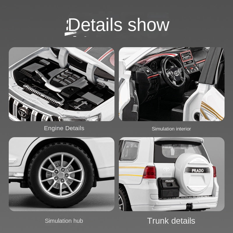 Toyota Land Cruiser Prado de control remoto a escala 1:24 con licencia de Chezhi, modelo de aleación fundida a presión. Control remoto con avance/retroceso, dirección y bocina. Colección de vehículos todoterreno.