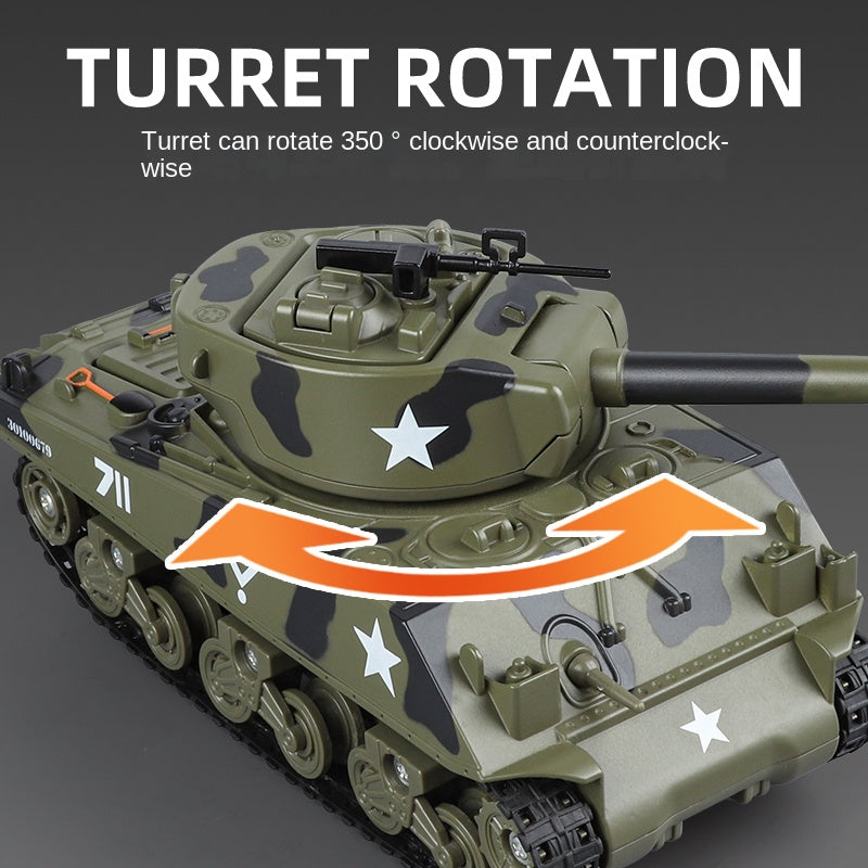 XHD 1:35 Die-Cast Alloy Model - Compatible with American M4 Sherman Tank - Feature-Packed with Smoke/Spray Effect, Sound & Light, Pull-Back Action & Removable Tracks