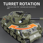 XHD 1:35 Die-Cast Alloy Model - Compatible with American M4 Sherman Tank - Feature-Packed with Smoke/Spray Effect, Sound & Light, Pull-Back Action & Removable Tracks