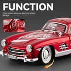 Chezhi 1:24 Scale Coca-Cola Livery Edition Die-Cast Alloy Model Toy Compatible with Mercedes-Benz 300SL - Opening Doors, Sound & Light, Pull-Back Function, Shock Absorption, Steering & Horn - Classic Sports Car Collection