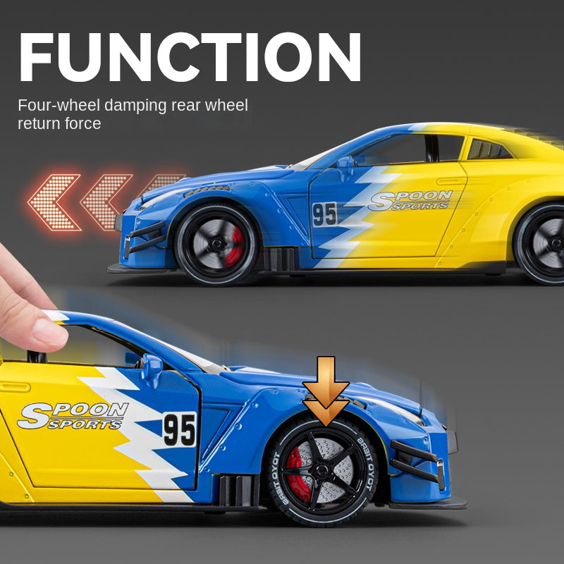 Chezhi 1:24 Die-Cast Alloy Model - Compatible with Nissan GT-R (R35) - Spray Edition JDM Supercar with Opening Doors, Sound & Light, Pull-Back Action, Shock Absorption & Steering