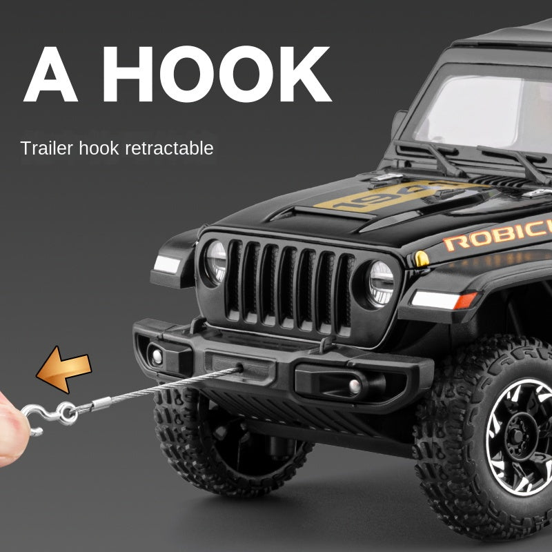 Chezhi 1:24 Die-Cast Alloy Model - Compatible with Jeep Wrangler Off-Roader - Feature-Packed with Removable Roof, Extendable Winch, Opening Doors, Realistic Sound & Light, Pull-Back Action, Shock Absorption & Steering