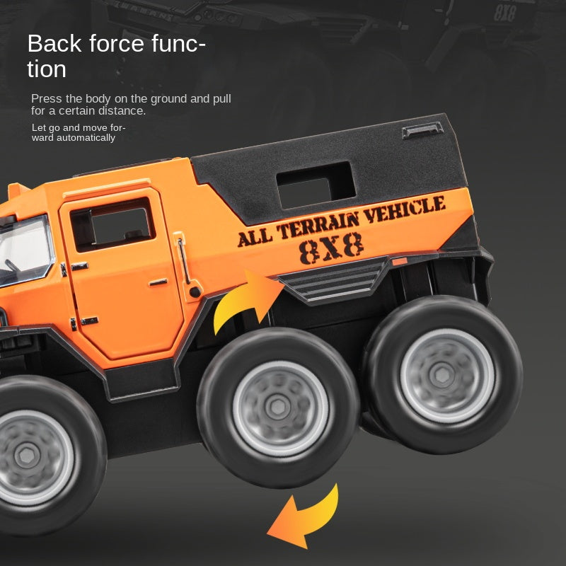MINIAUTO 1:32 Scale Die-Cast Alloy Model Toy Compatible with Conqueror Shaman 8x8 - Opening Doors, Sound & Light, Pull-Back Function & Shock Absorption - Extreme Off-Road Collection