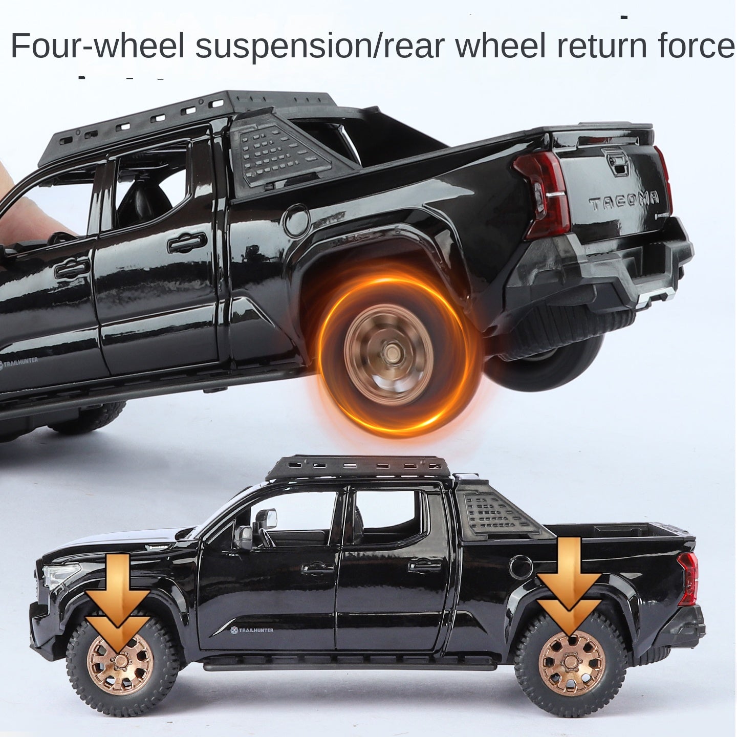 ZGTX 1:24 Scale Licensed Toyota Tacoma Die-Cast Alloy Pickup Truck Model Toy - Opening Doors, Sound & Light, Pull-Back Function, Shock Absorption, Steering, Horn & Removable Roof Rack - Off-Road Truck Collection