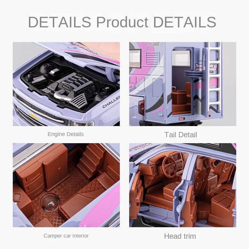 Chezhi 1:32 Scale Die-Cast Alloy Model Toy Compatible with Chevrolet Off-Road Camper - Opening Doors, Sound & Light, Pull-Back Function - Adventure Vehicle Collection