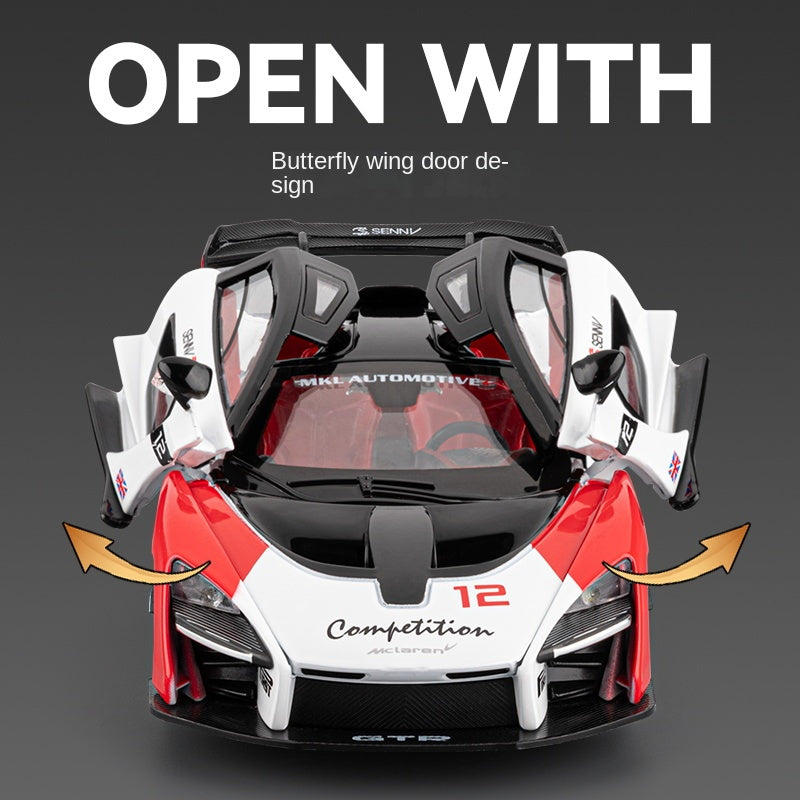 Chezhi 1:24 Die-Cast Alloy Model - Compatible with McLaren Senna GTR Track Beast - Feature-Packed with Opening Doors, Realistic Sound & Light, Pull-Back Action, Steering, Shock Absorption & Horn