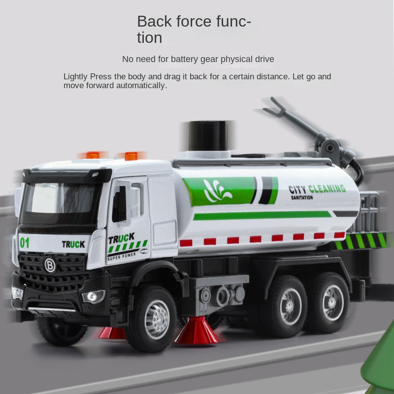 XHD 1:35 Scale City Water Sprinkler Die-Cast Engineering Vehicle Model Toy - Press-to-Spray Water Function, Rotating & Lifting Water Gun, Opening Doors, Sound & Light, Pull-Back Function - Municipal Vehicle Collection