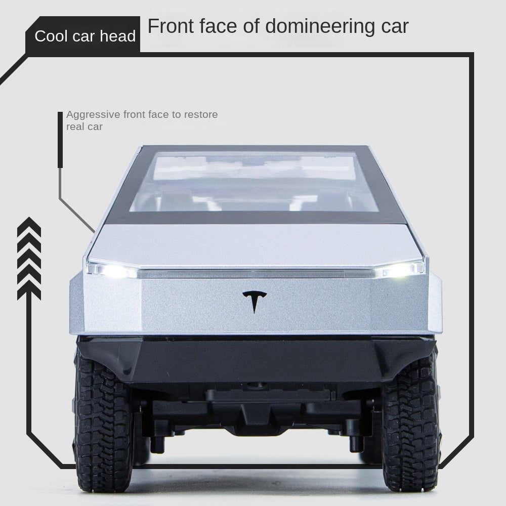 XHD 1:24 Scale Die-Cast Alloy Model Toy Compatible with Tesla Cybertruck - with Mini Motorcycle, Opening Doors, Sound & Light, Pull-Back Function, Shock Absorption & Steering - Electric Truck Collection