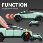 Chezhi 1:24 Scale Die-Cast Alloy Model Toy Compatible with Tesla Cybertruck Camper - with Mini Motorcycle, Openable Multi-Level Roof, Rotatable Kitchenware, Opening Doors, Sound & Light, Pull-Back Function & Shock Absorption