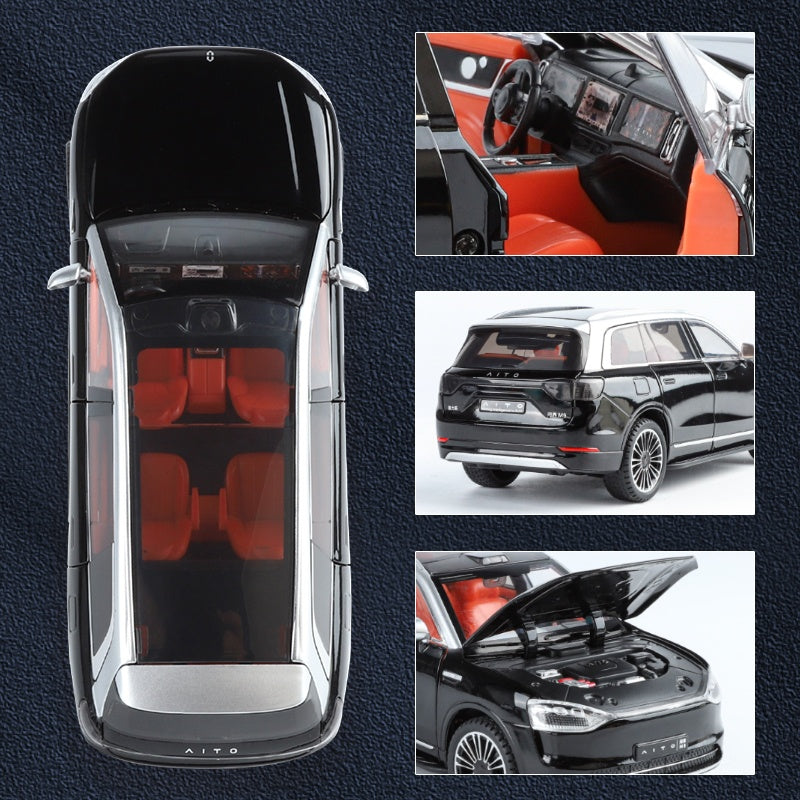 ZGTX 1:24 Die-Cast Alloy Model - Compatible with AITO M9 - Flagship Smart SUV with Opening Doors, Sound & Light, Pull-Back Action, Shock Absorption, Steering, Horn & Foldable Mirrors