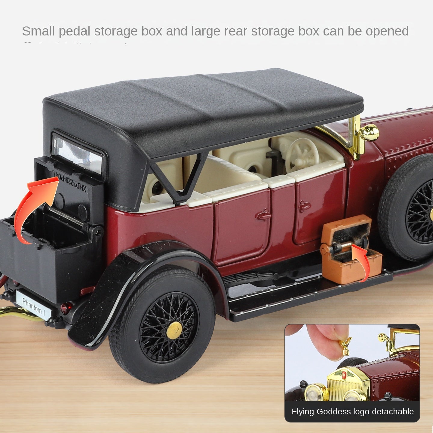 XHD 1:32 Scale Rolls-Royce Phantom I Die-Cast Alloy Model Toy - Removable Roof, Opening Doors, Sound & Light, Pull-Back Function - Vintage Luxury Collection