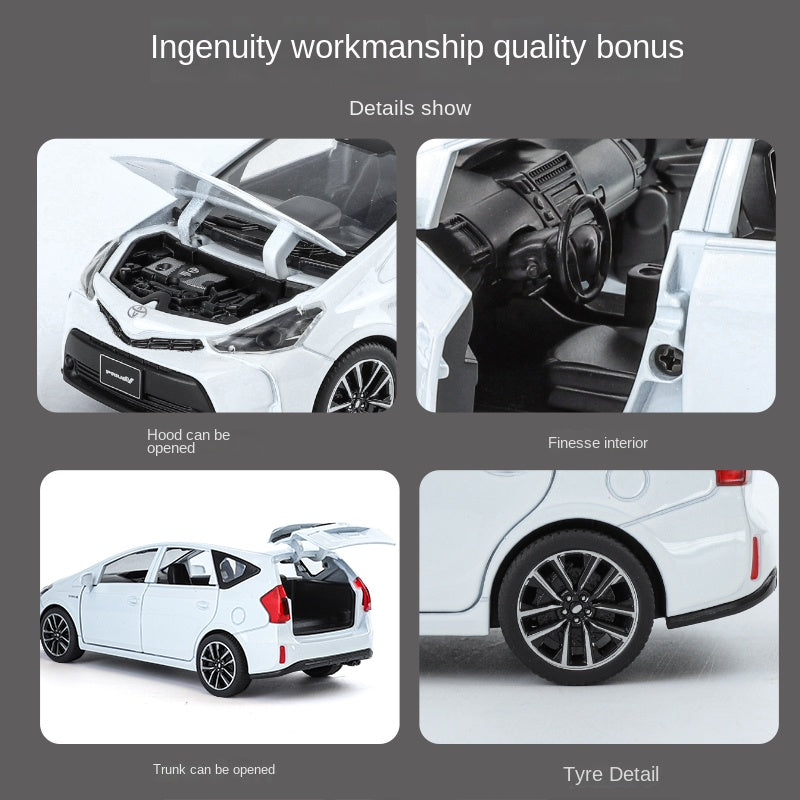 OK 1:32 Scale Die-Cast Alloy Model Toy Compatible with Toyota Prius - Opening Doors, Sound & Light, Pull-Back Function, Shock Absorption & Horn - Hybrid Electric Vehicle Collection