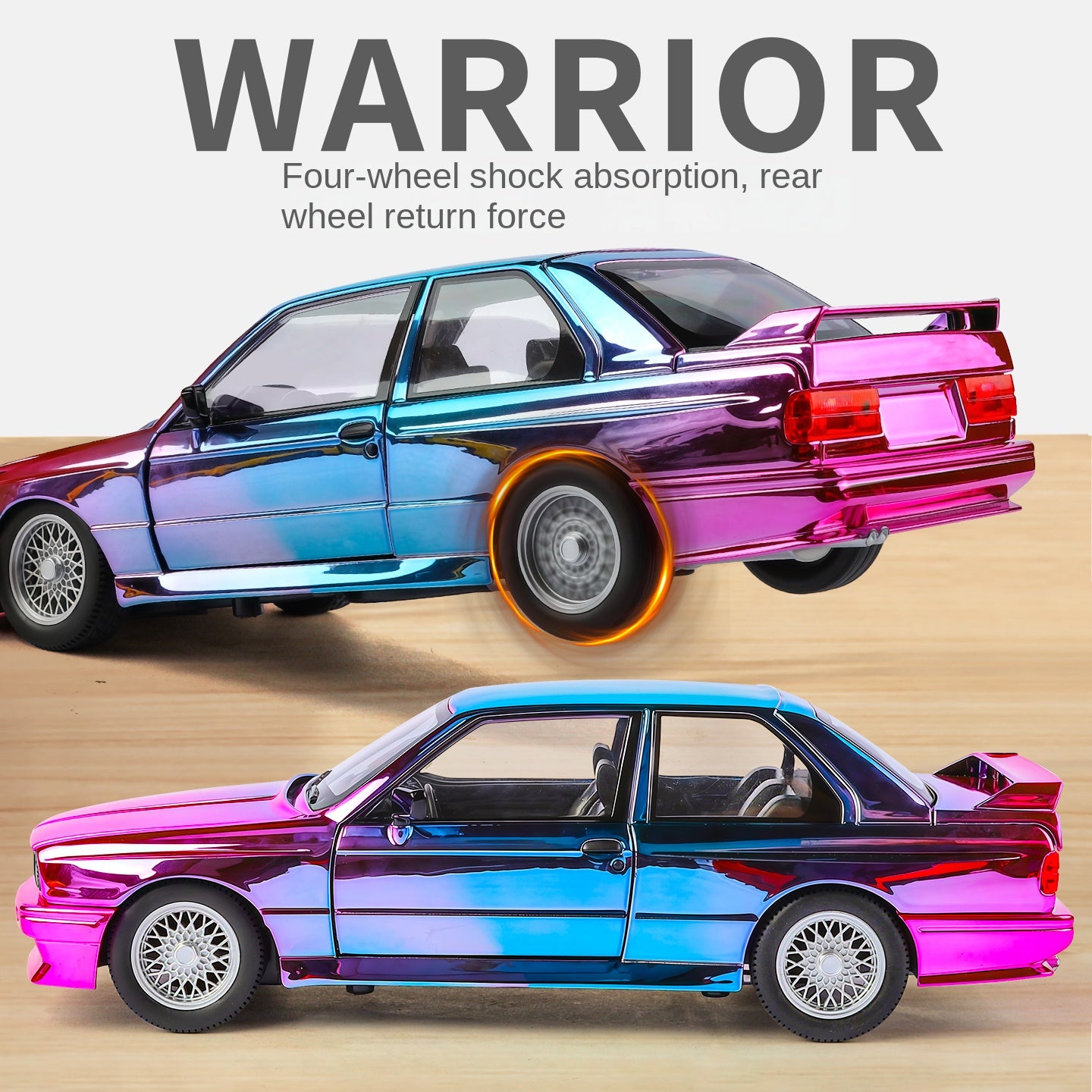 Jinglifang 1:24 Scale Chrome Edition Die-Cast Alloy Model Toy Compatible with BMW M3 - Opening Doors, Sound & Light, Pull-Back Function, Shock Absorption, Steering, Horn & Foldable Mirrors - Sports Car Collection