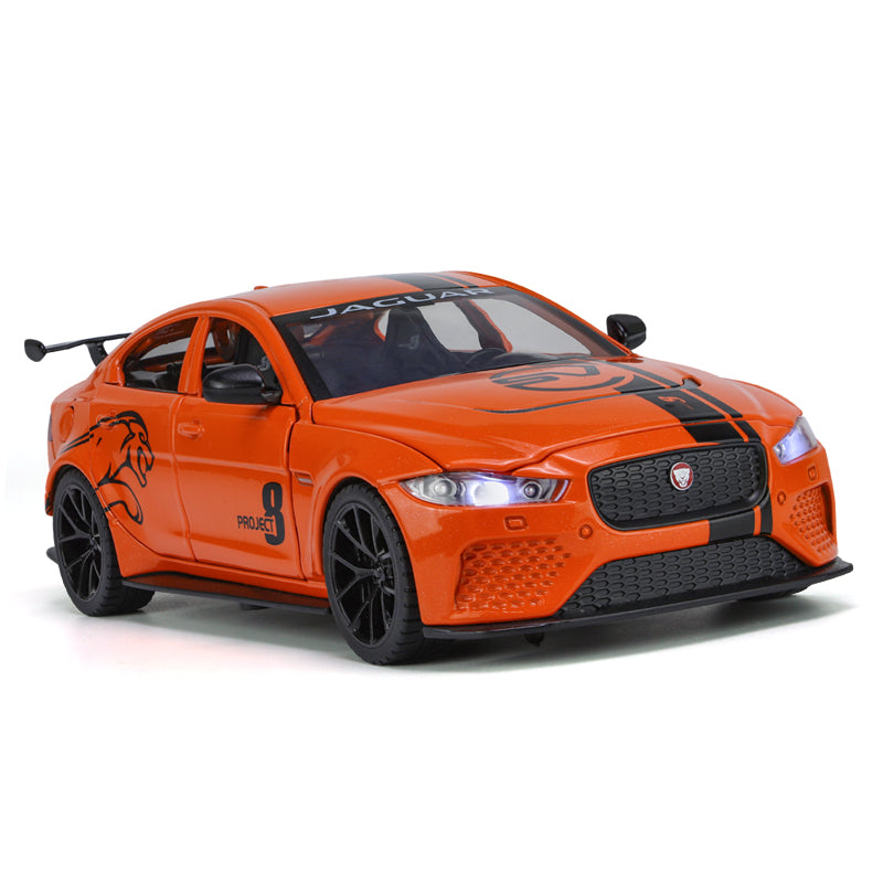 Qiyi 1:24 Scale Licensed Jaguar XE SV Project 8 Die-Cast Alloy Model Toy - Opening Doors, Sound & Light, Pull-Back Function, Shock Absorption, Removable Fuel Cap & Foldable Mirrors - Official Performance Sedan Collection