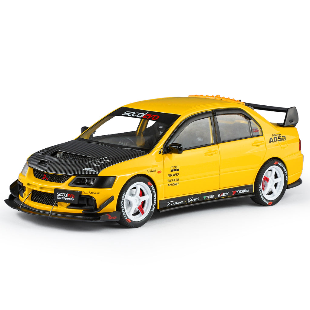 Jinglifang 1:24 Scale Licensed Mitsubishi Lancer Evolution IX Tuned Edition Die-Cast Alloy Model Toy - Opening Doors, Sound & Light, Pull-Back Function, Shock Absorption & Steering - JDM Sports Car Collection