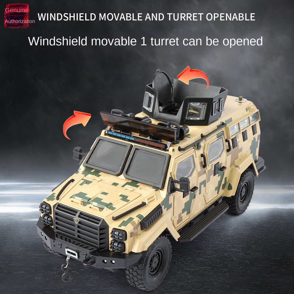 Jinglifang 1:24 Scale Licensed Leopard Armored Riot Vehicle Livery Edition Die-Cast Alloy Model Toy - Opening Doors, Sound & Light, Pull-Back Function, Shock Absorption, Steering & Horn - Law Enforcement Vehicle Collection