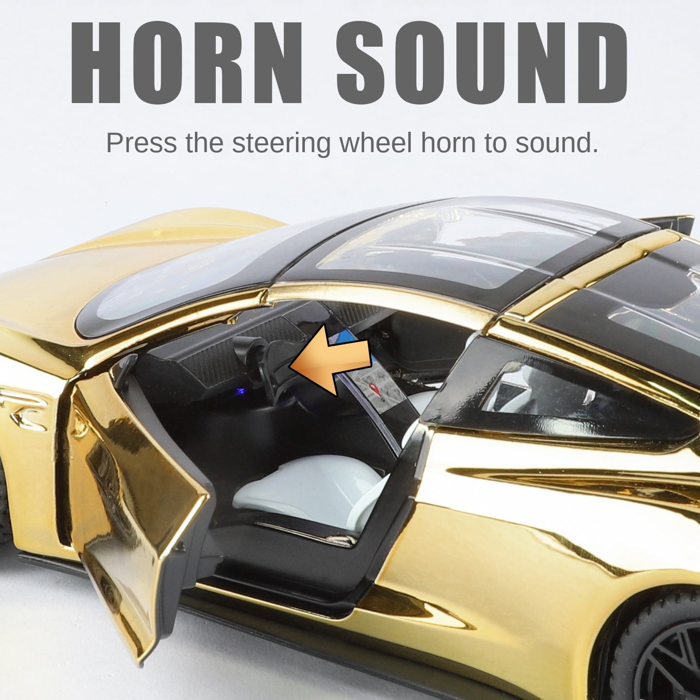 Tesla Roadster a escala 1:24, modelo de aleación fundida a presión, techo desmontable, puertas que se abren, sonido e iluminación, función de retroceso, amortiguación, dirección, bocina y alerón trasero ajustable. Colección de superdeportivos eléctricos.