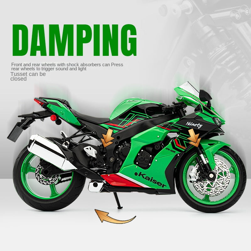 Jiaye 1:9 Die-Cast Alloy Model - Compatible with Kawasaki Ninja ZX-10R - Ultimate Superbike Replica with Realistic Sound & Light, Functional Steering & Front Suspension