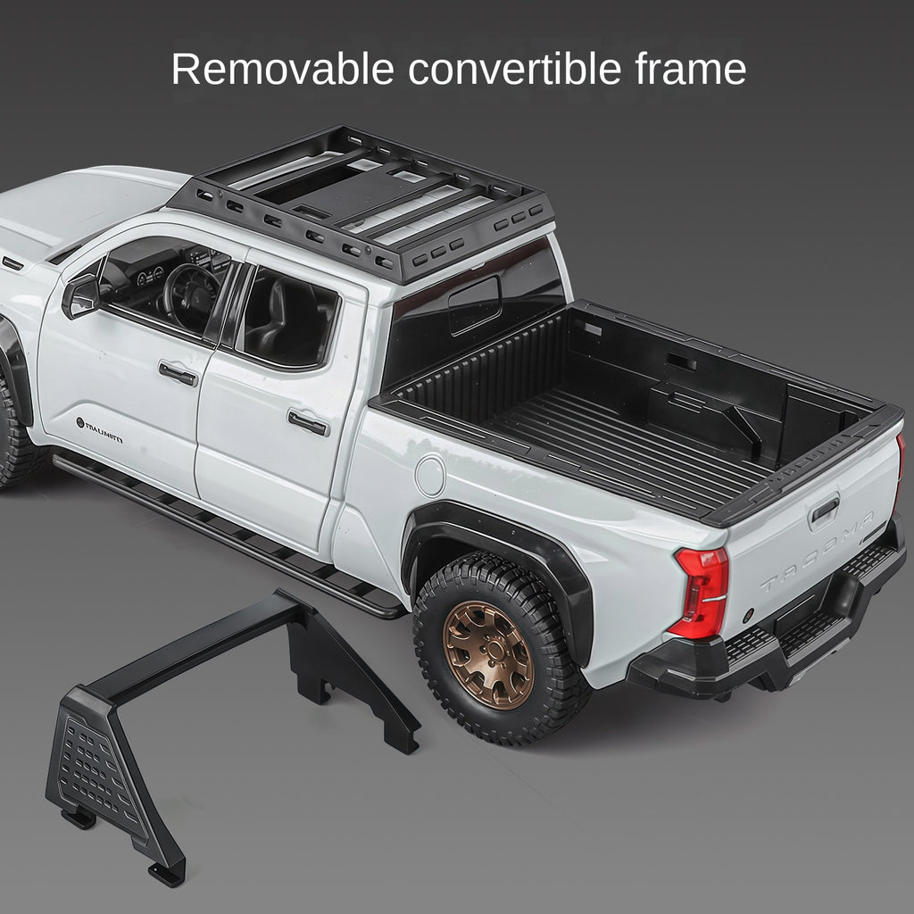 ZGTX 1:24 Scale Licensed Toyota Tacoma Die-Cast Alloy Pickup Truck Model Toy - Opening Doors, Sound & Light, Pull-Back Function, Shock Absorption, Steering, Horn & Removable Roof Rack - Off-Road Truck Collection