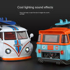 XHD 1:24 Die-Cast Alloy Model - Compatible with Volkswagen T1 Bus - Retro Camper Edition with Removable Roof Rack, Opening Doors, Sound & Light, Pull-Back Action, Shock Absorption & Horn