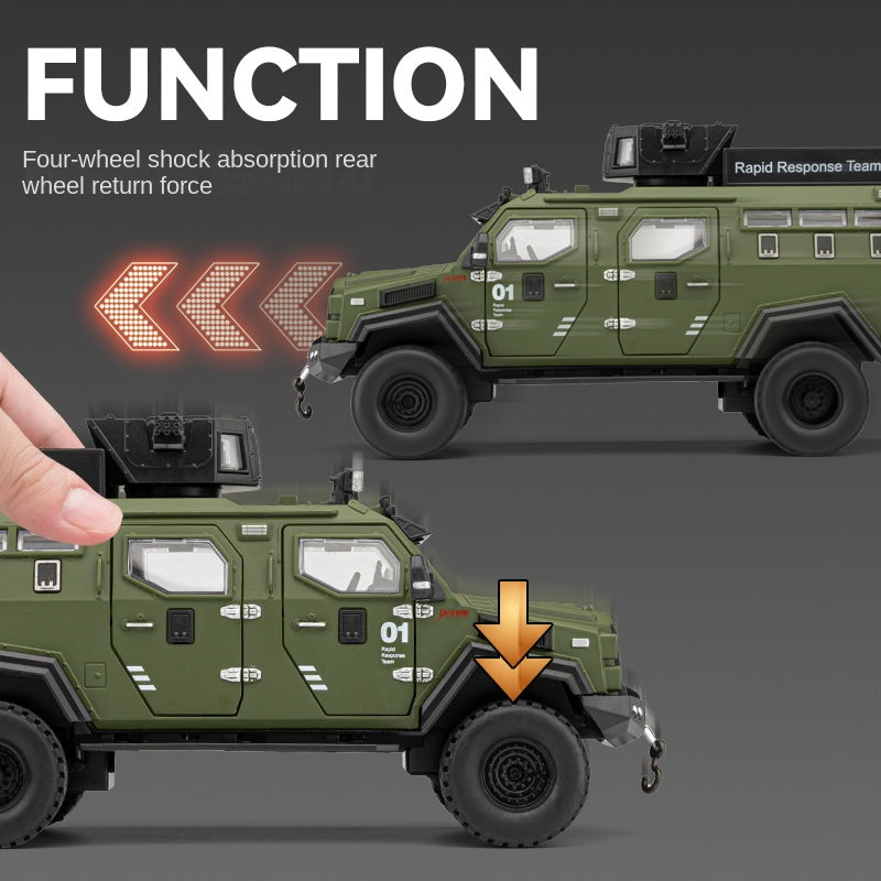 Chezhi 1:24 Licensed “Sabertooth” Armored Riot Control Vehicle Die-Cast Alloy Model - Official Police Tactical Vehicle with Extendable Winch, Foldable Running Board, Opening Doors, Sound & Light, Pull-Back Action, Shock Absorption & Steering