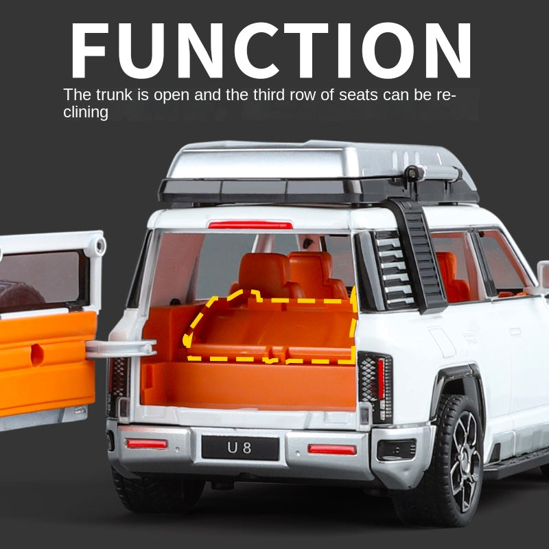XHD 1:24 Die-Cast Alloy Model - Compatible with BYD Yangwang U8 - Luxury Off-Road SUV with Opening Doors, Sound & Light, Pull-Back Action, Shock Absorption & Steering